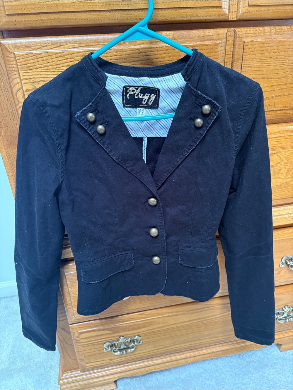 Plugg Black Military-Inspired Blazer with Brass Buttons